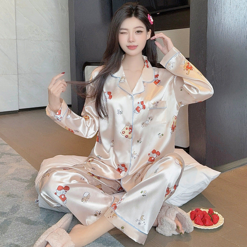 Ladies' loungewear set, two-piece, ice silk feel, heart pattern
