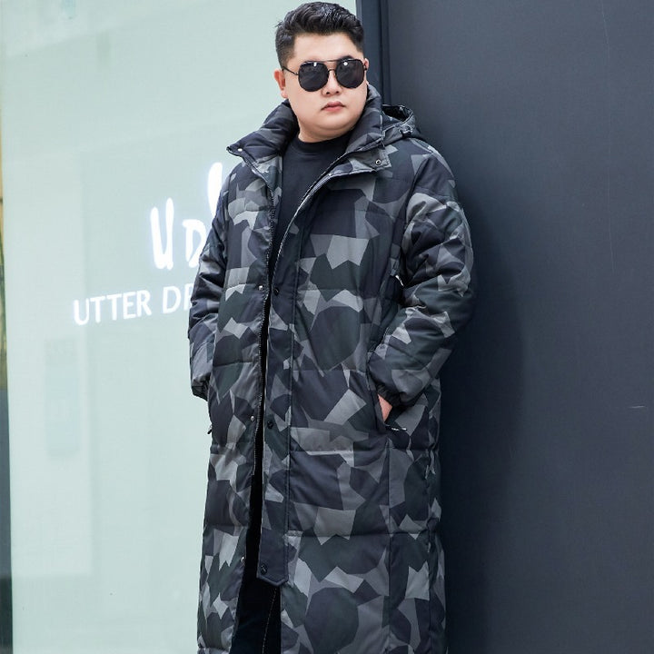 Long men's down jacket, plus size, knee length