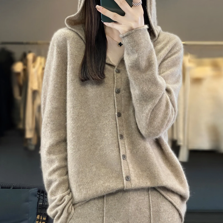 Women’s merino wool cardigan with hood