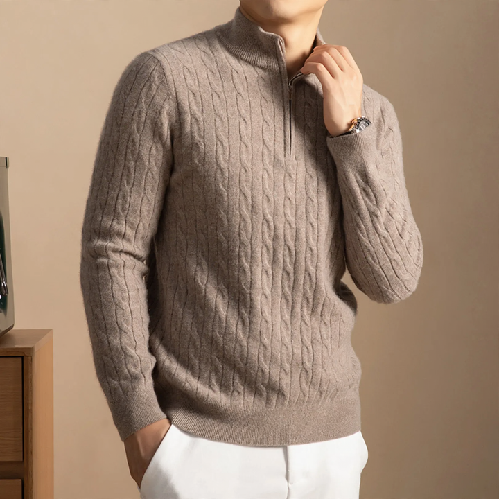 Men's cashmere pullover with zipper, thick