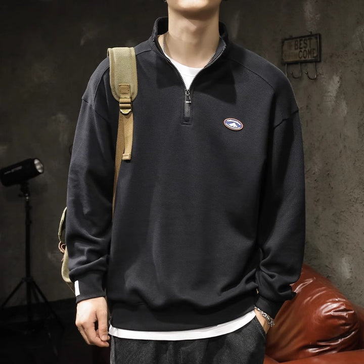 Men's sweatshirt with half zipper and stand-up collar