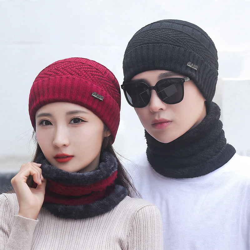 Knit hat and scarf set, lined
