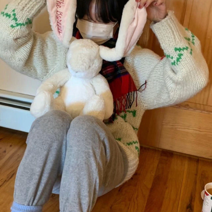 Women's Knit Sweater in Korean Style with Reindeer Motif