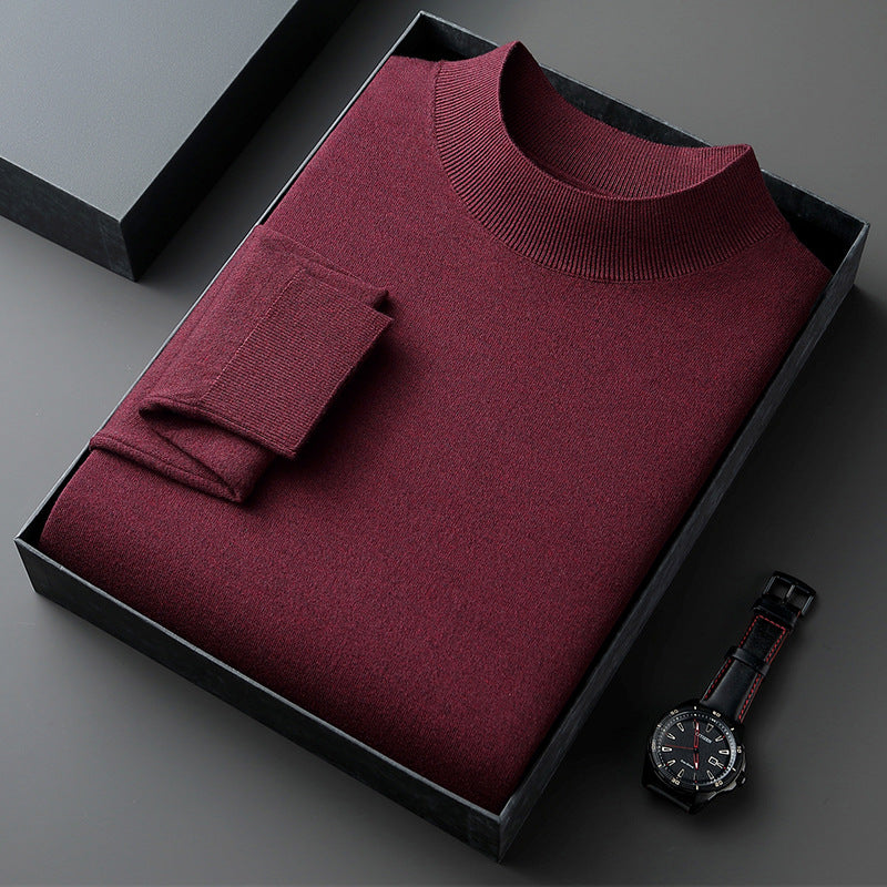 Men's pullover with stand-up collar, finely knitted