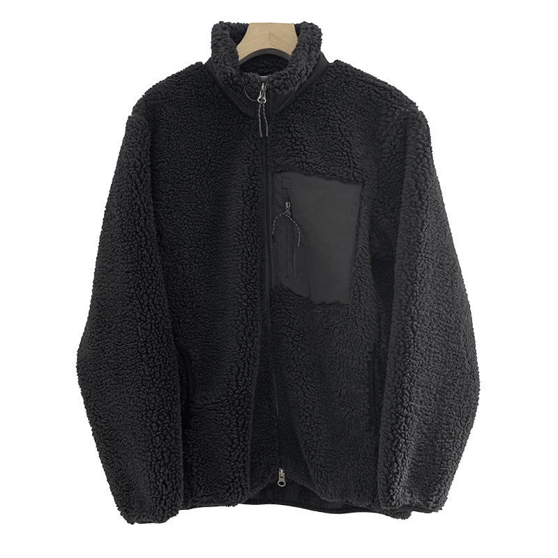 Casual women's jacket made of lambskin imitation with zipper