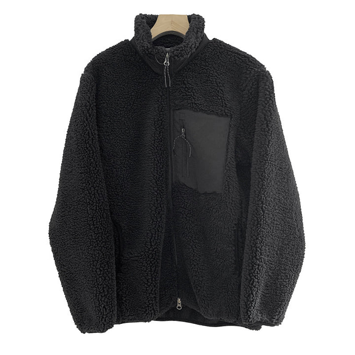 Casual women's jacket made of lambskin imitation with zipper