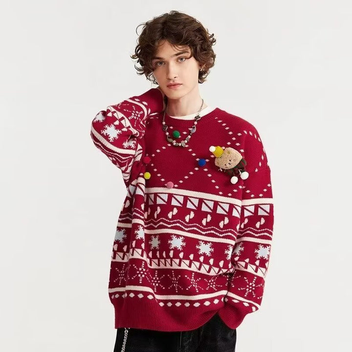 Knit pullover with round neck, ethnic style