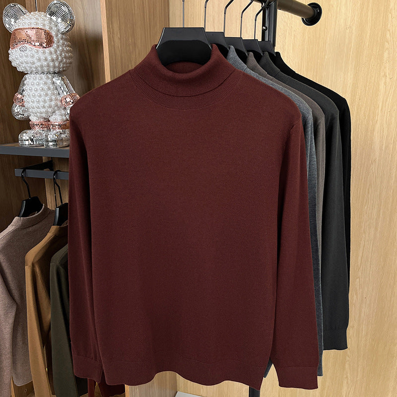 Men's pullover made of silk and sheep wool, stand-up collar