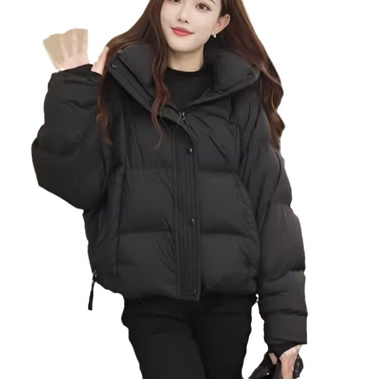 Short women's quilted jacket, hood, padded