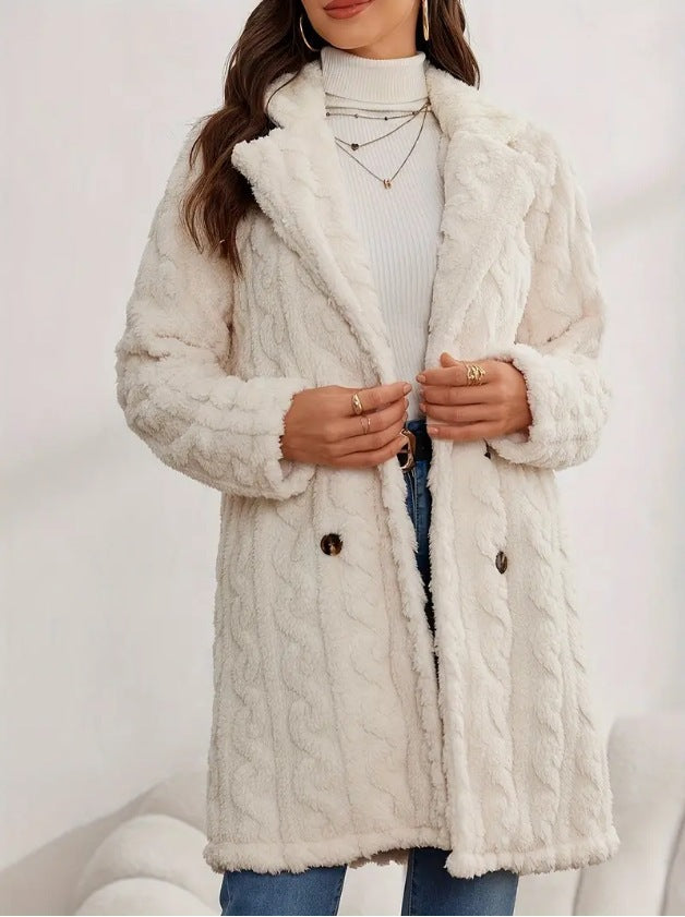 Women's coat with lapel collar and double button placket
