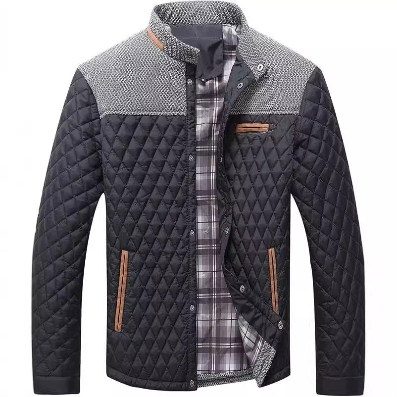 Men's quilted jacket, checkered, for leisure and sport