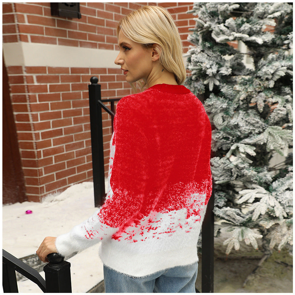 Ladies' knitted sweater with snowflake pattern