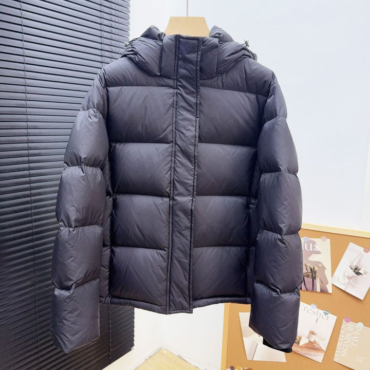 Short women's down jacket with removable hood