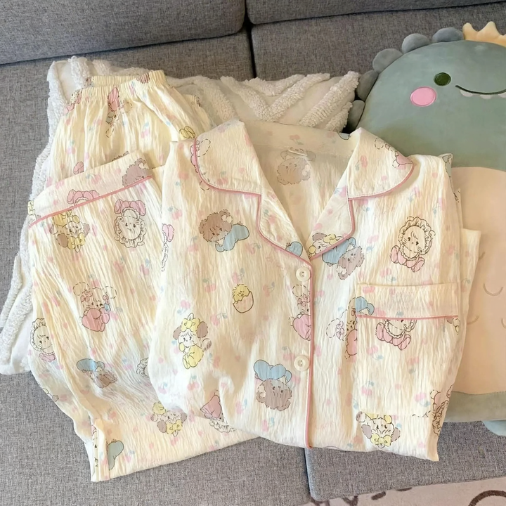 Ladies' Pajama Set, long-sleeved with ruffles
