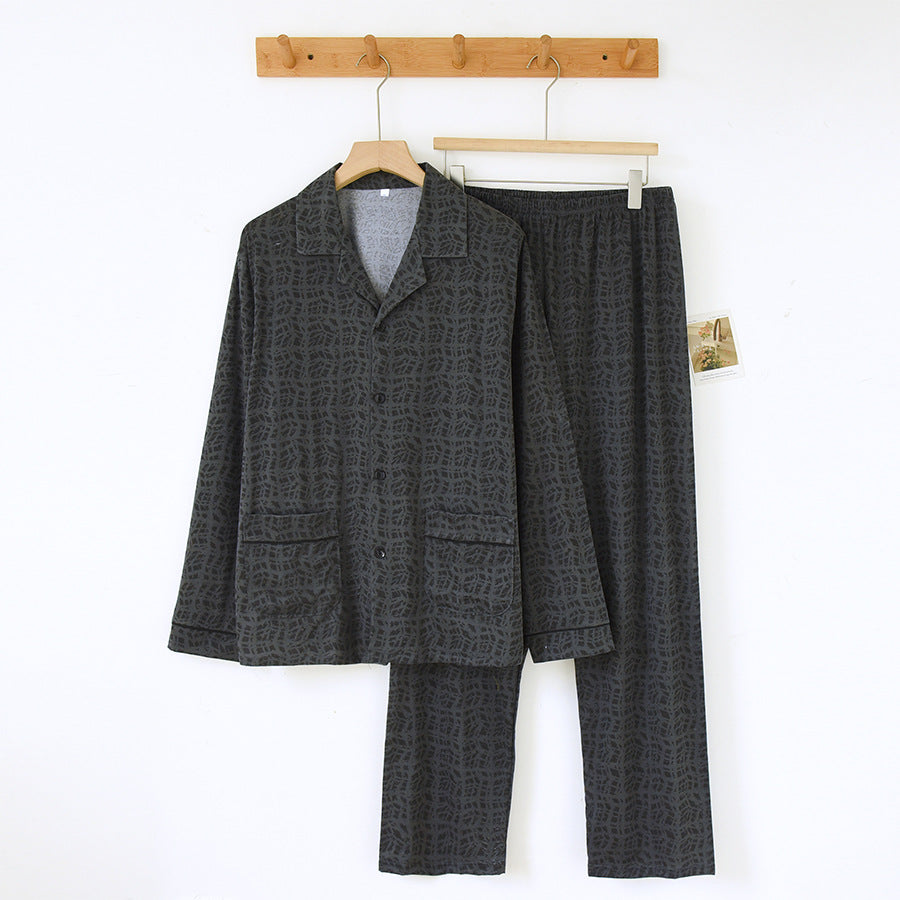 Men's cotton pajama set, long sleeve, with button placket