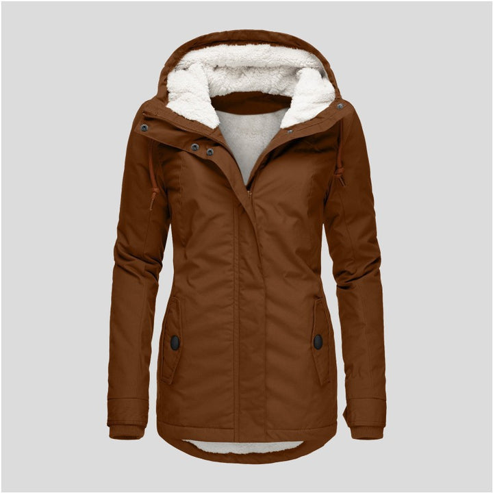 Fleece-lined parka with lambskin imitation