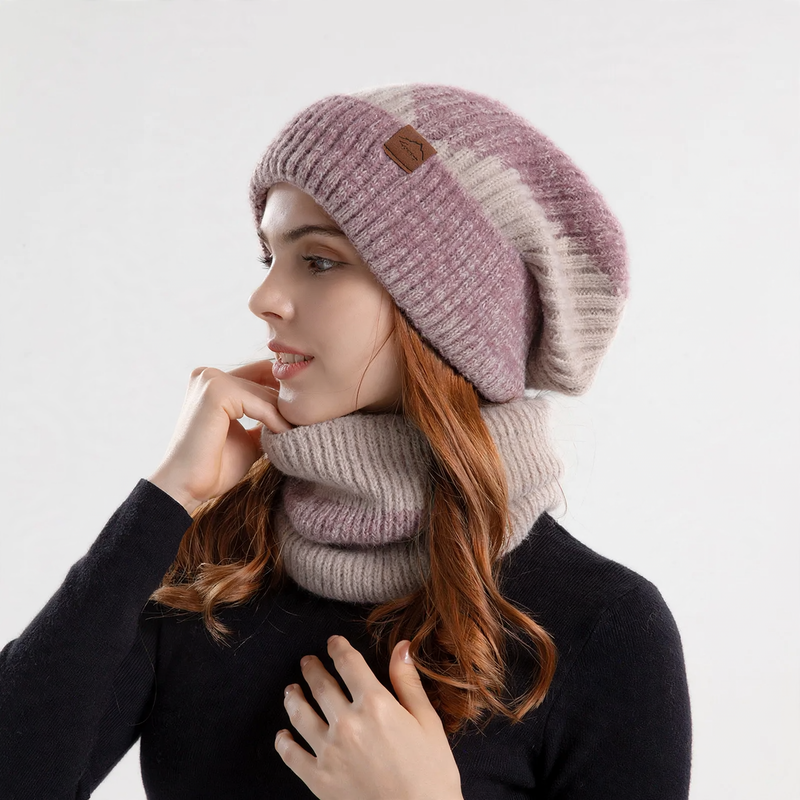 Two-piece set: knitted hat with ear protection and scarf