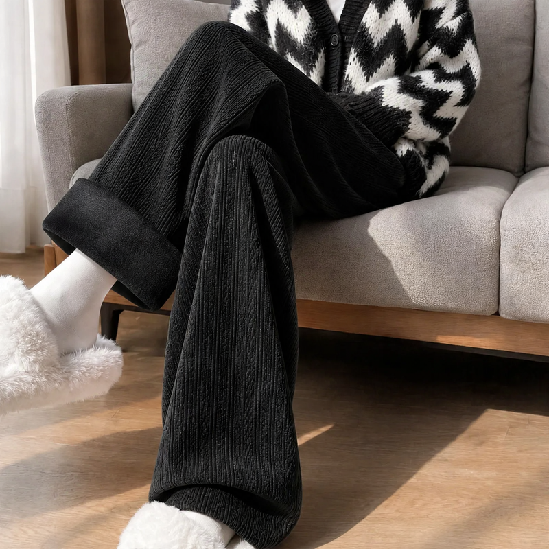 Padded cord wide trousers, loose fit