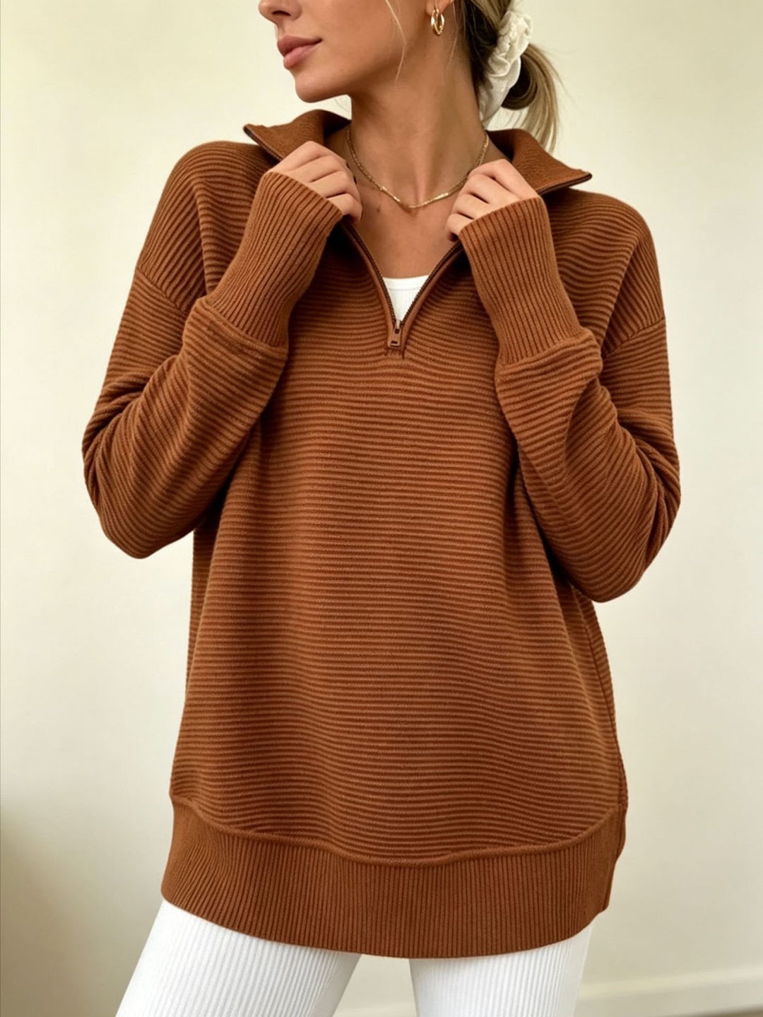 Women's Knit Sweater with Zipper