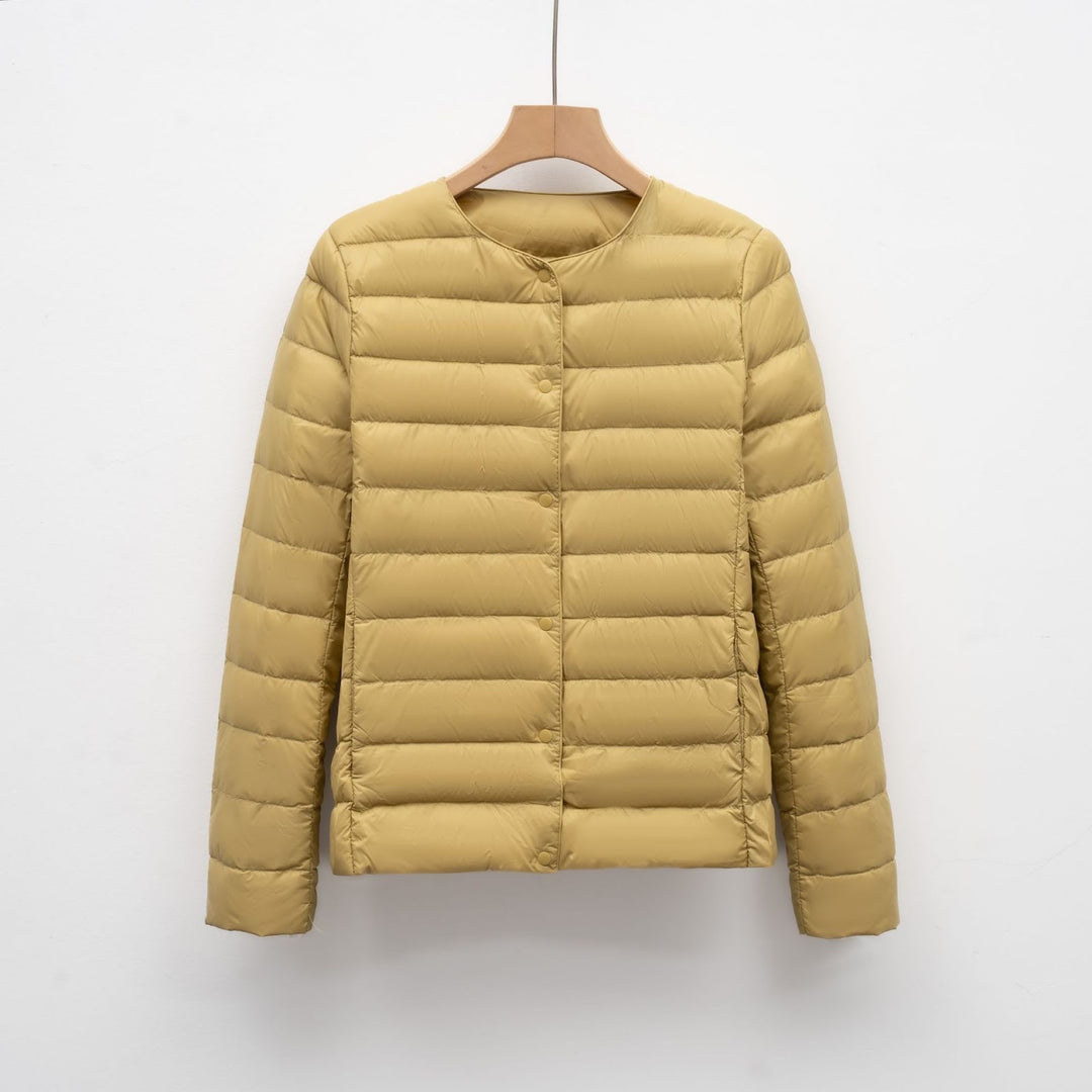 Light women's padded jacket with round neck