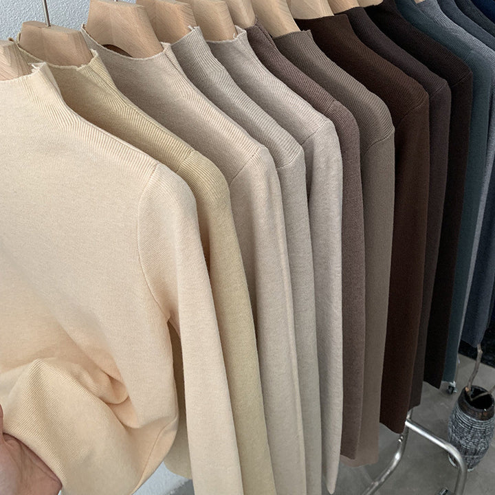 Slim stand-up collar sweater, solid color, long-sleeved