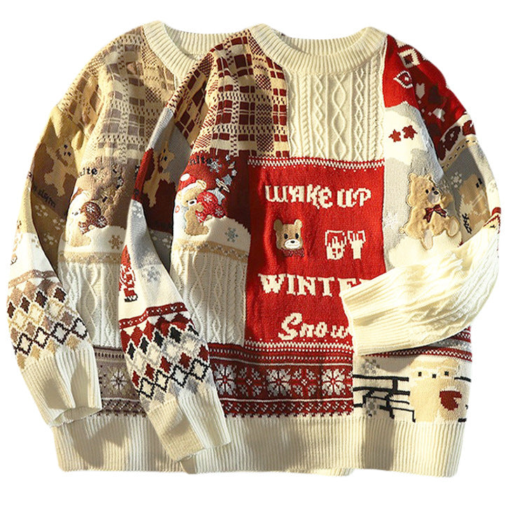 Knitted pullover with bear embroidery