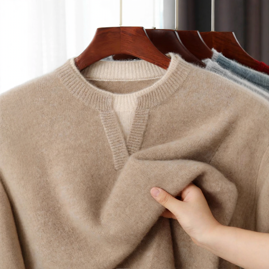 Men's wool pullover, round neck, thick knitted