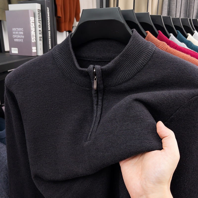 Men's wool sweater with stand-up collar and zipper