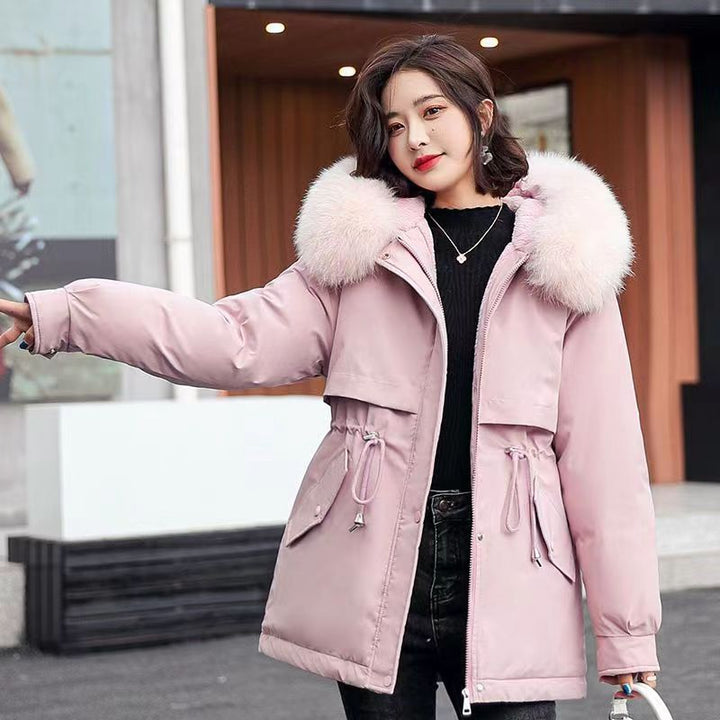 Women's parka, mid-length, padded, faux fur collar