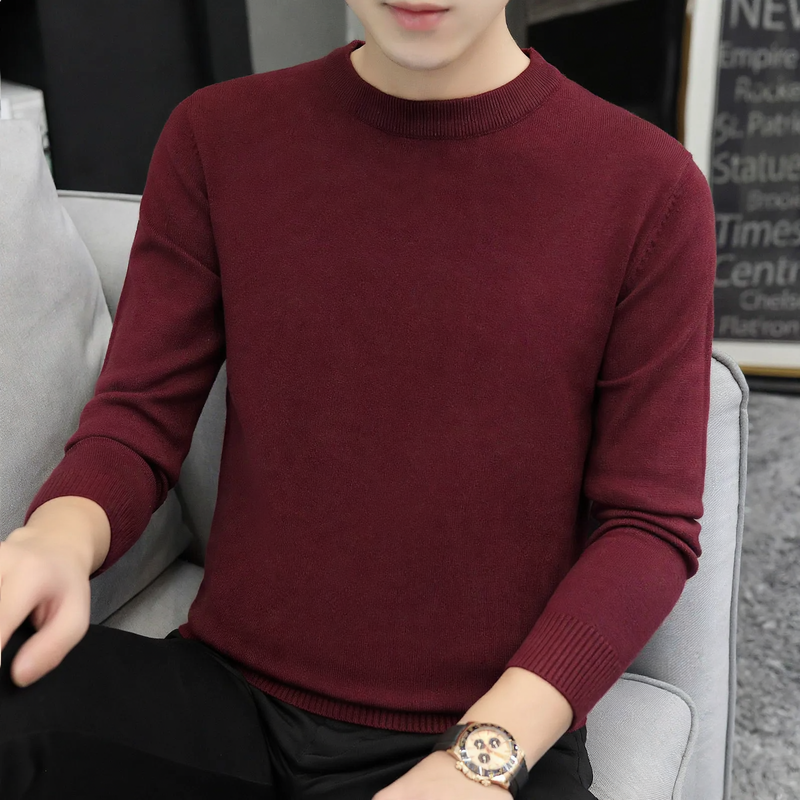Men's knit sweater with half collar, heat insulating