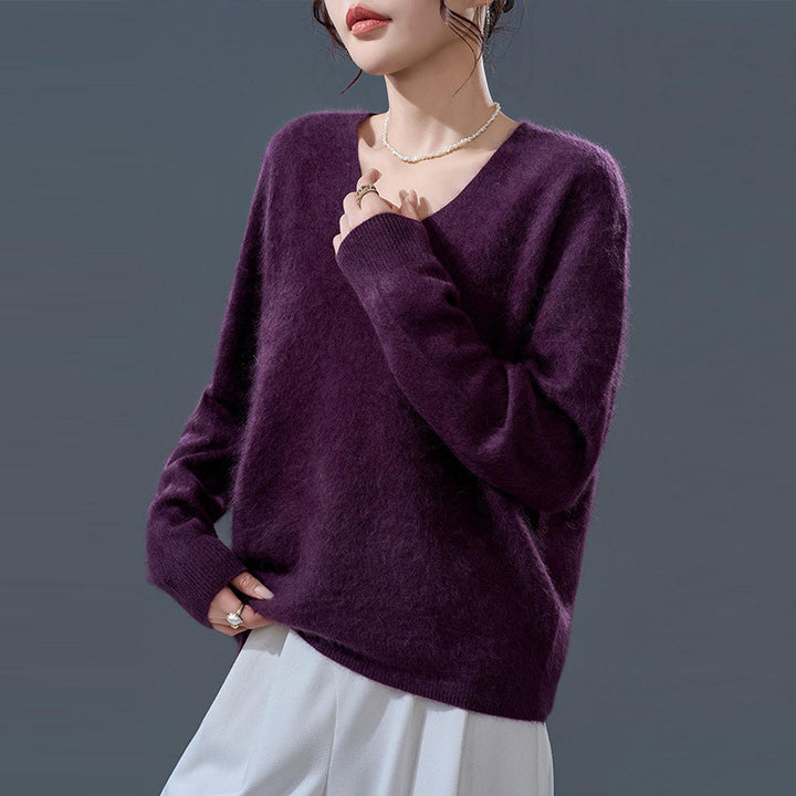 Women's Cashmere Wool Sweater, Brushed, Round or V-Neck
