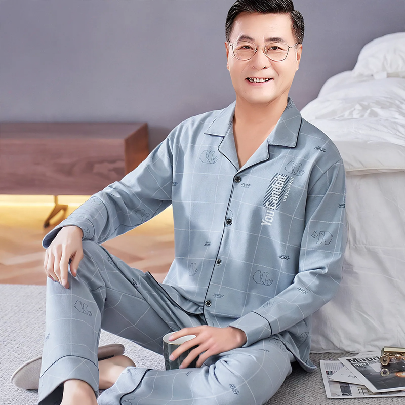 Men's cotton pajamas, long sleeve, set