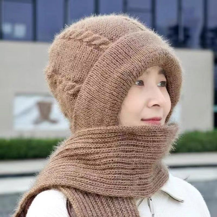 Knitted hat and scarf set, lined, windproof