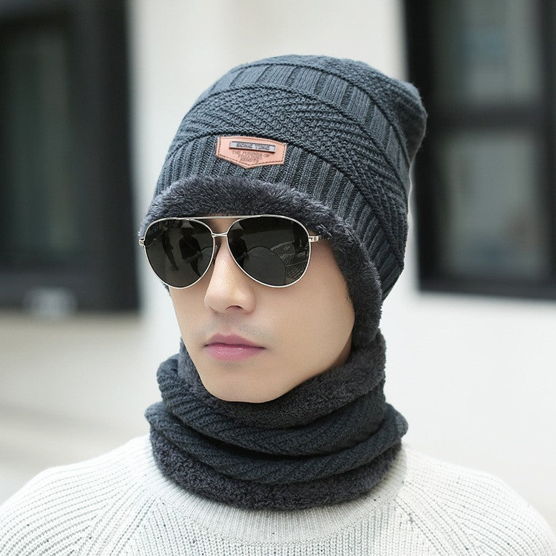 Knitted hat with scarf, 2-piece set, lined