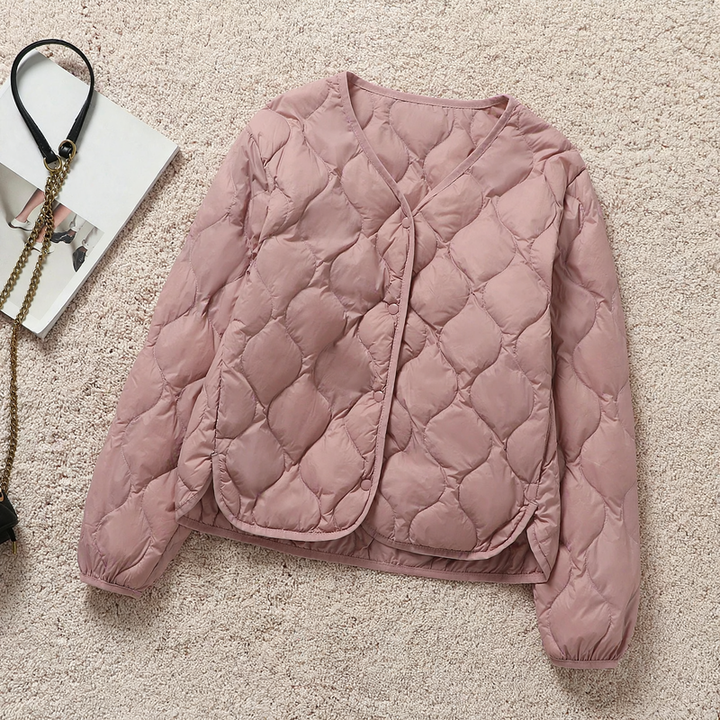 Light down jacket with V-neck for women and men