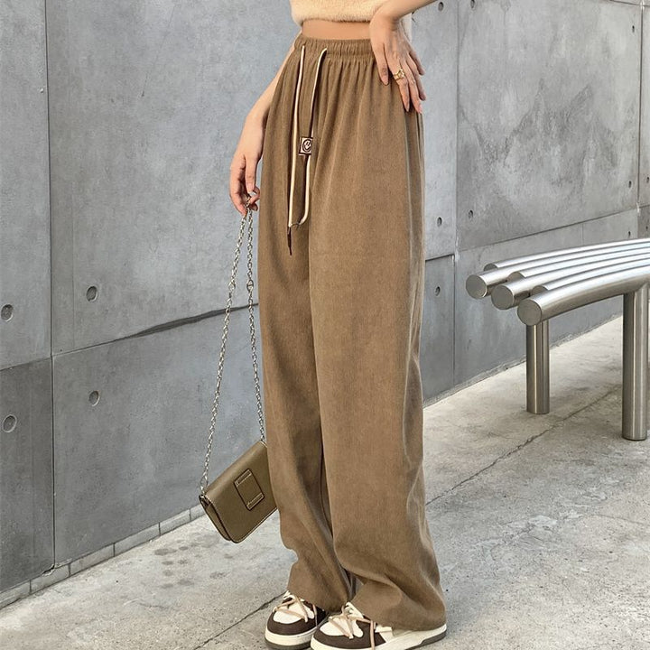 Women's corduroy pants with wide leg and drawstring