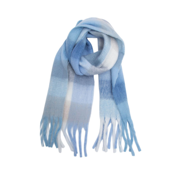 Thick scarf with fringes, checked