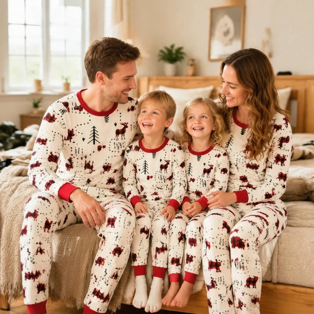 Family pajamas sets in festive design