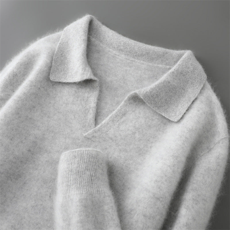 Men's Wool Sweater, Polo Collar, Solid Color