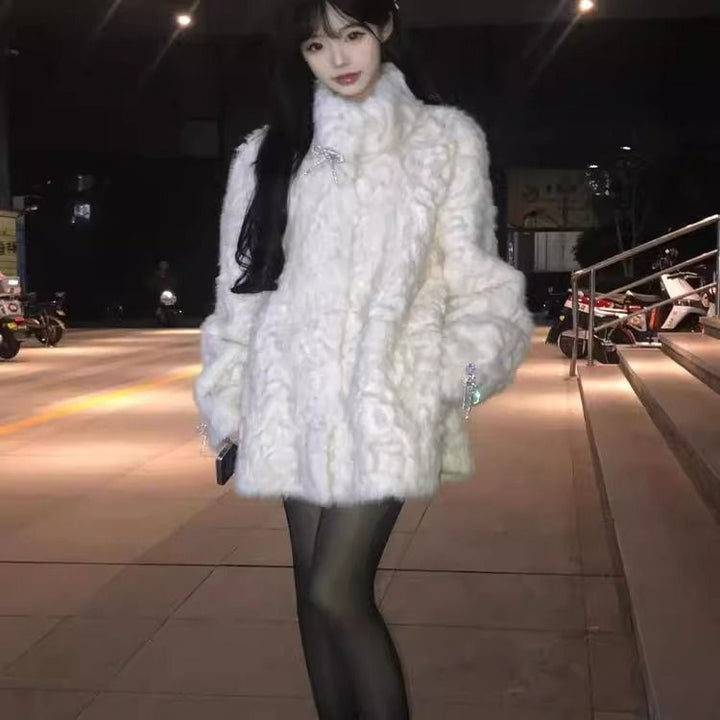 Teddy coat with standing collar, padded