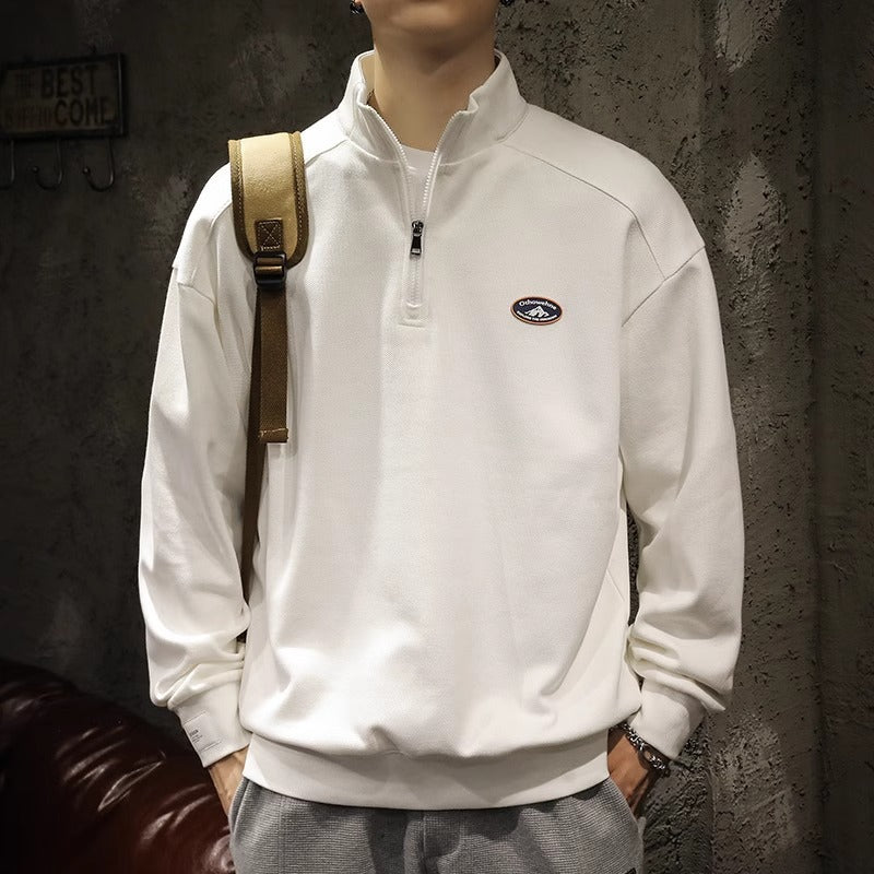 Men's sweatshirt with half zipper and stand-up collar
