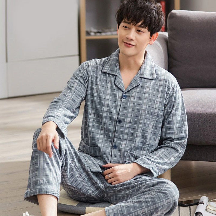 Men's pajama set made of 100% cotton, long-sleeved