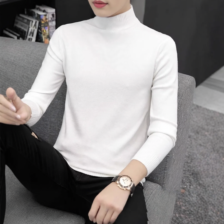 Men's sweater with stand-up collar, solid color