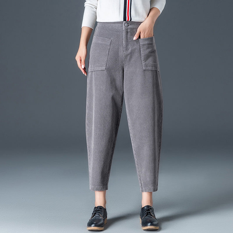 Cord pants in carrot cut, 7/8 length