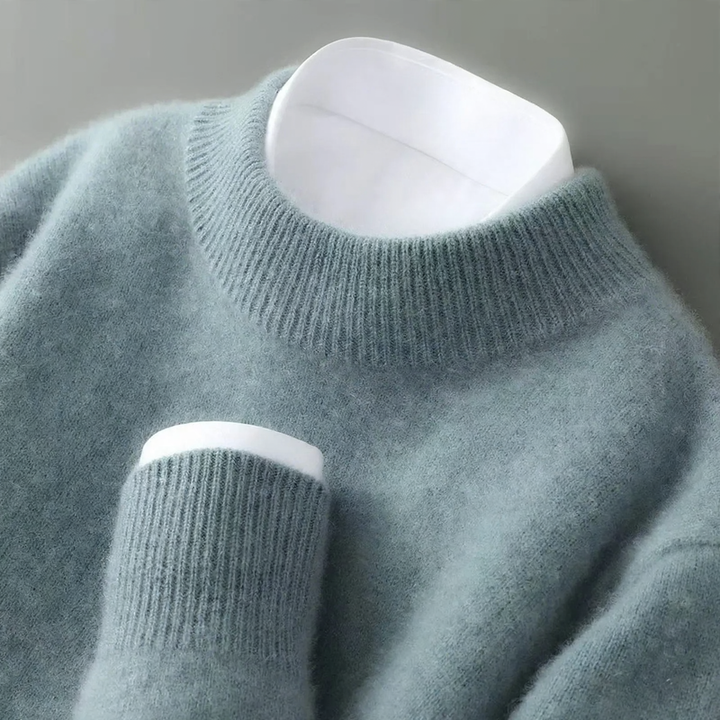 Men's wool sweater, half collar, knitted, loose