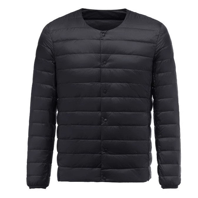 Light men's down jacket, convertible collar