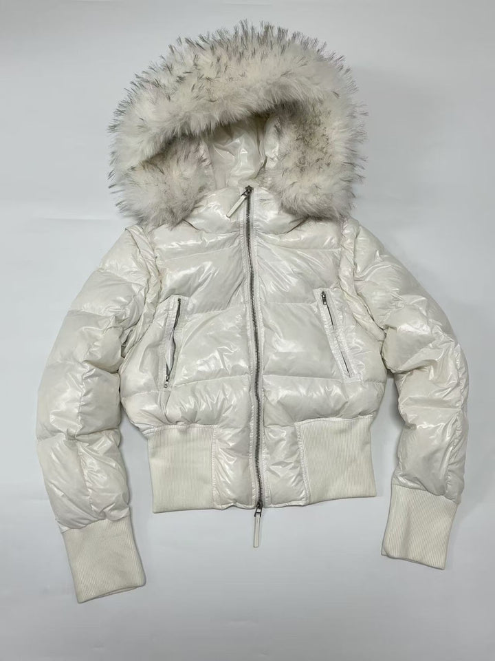 Women's down coat with removable faux fur collar