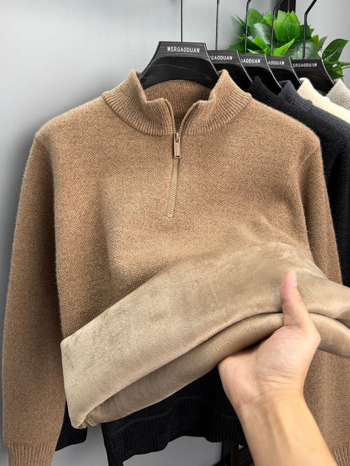 Men's pullover with zipper, lined, stand collar
