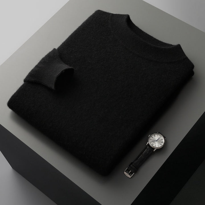 Men's cashmere sweater, standing collar, pure wool