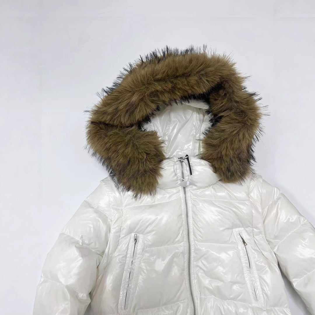 Women's down coat with removable faux fur collar